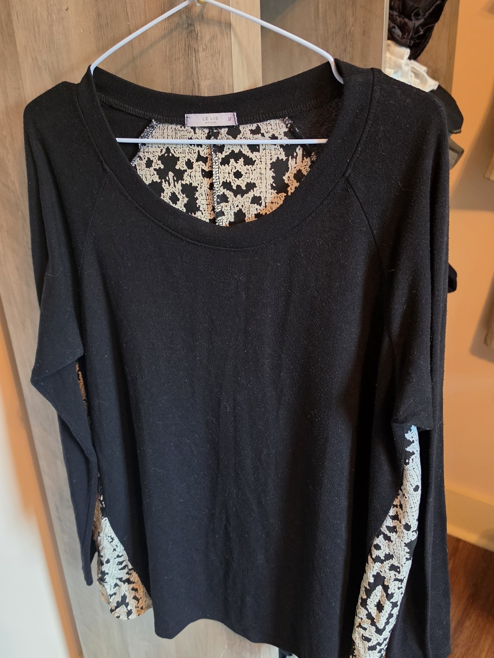 Le Lis Black Top with Cream Lace Panels